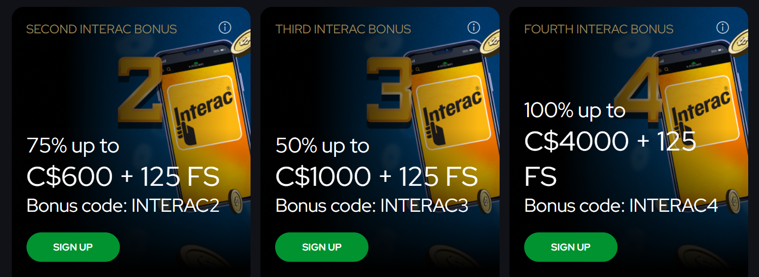 KatsuBet Interac bonus codes screenshot